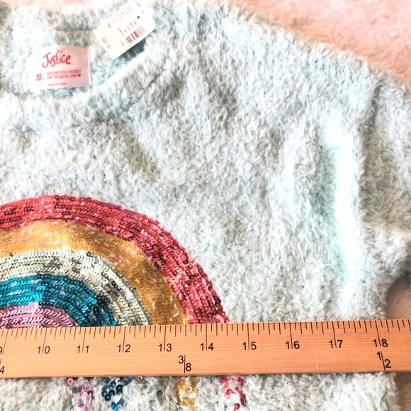 Justice Girls Sparkly Fuzzy Aqua Blue Sweater NEW Size 20 - Picture 7 of 11